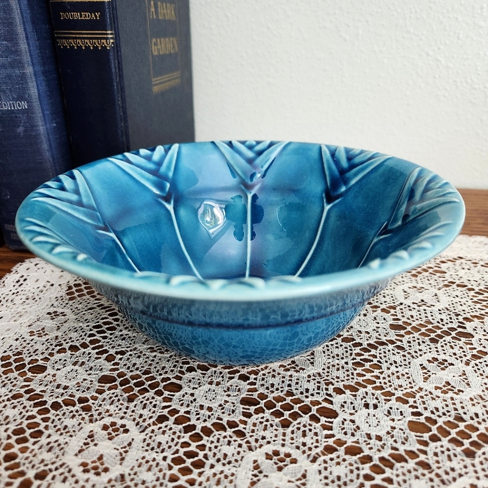 California Pottery Bowl Dark Turquoise with Floral Motif